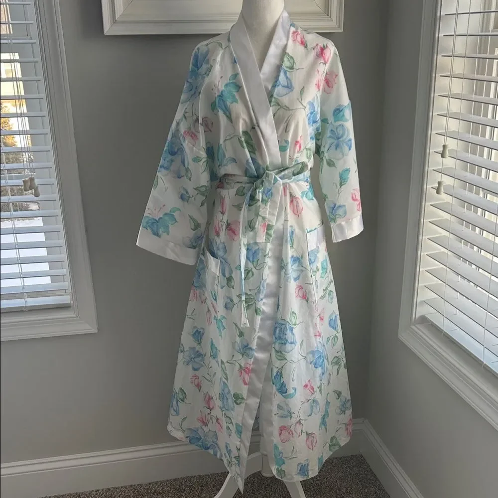 Vintage Union Label 70s 80s Sears Floral Satin Long Robe with Belt Large - Picture 2 of 11
